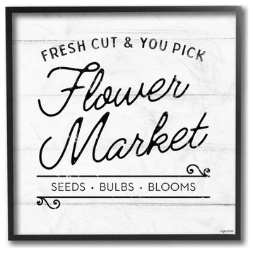 Flower Market Farm Family Black And White Word Design, 12"x12"