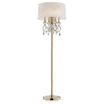 63" Aurora Barocco Shade Crystal Gold Floor Lamp