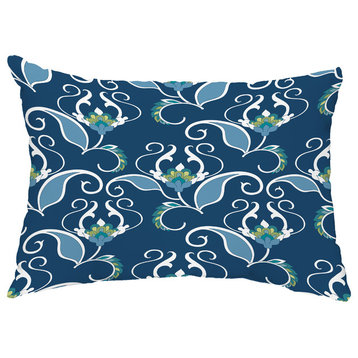 West Indies 14"x20" Floral Decorative Outdoor Pillow, Blue