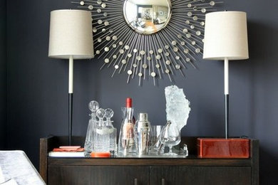 Example of a transitional home bar design in New York