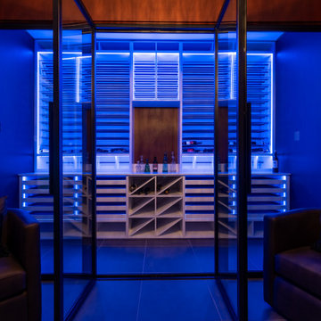 Sleek Metal Racks and Vivid RGB Lighting