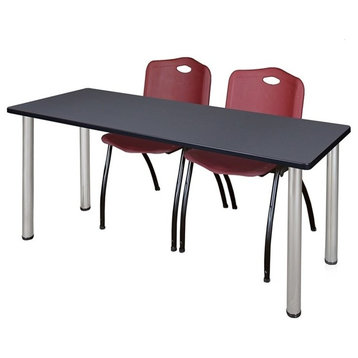 72"x24" Kee Training Table, Gray/Chrome and 2 "M" Stack Chairs, Burgundy