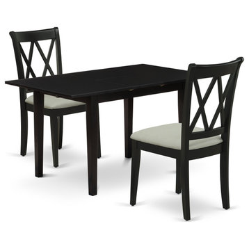 3-Pc Dining Table Set 2 Dining Chairs, Butterfly Leaf Dinette Table, Black