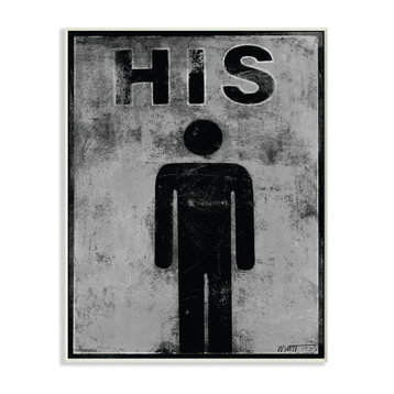 Stupell Industries His Distressed Bathroom Sign, 13"x19", Wood Wall Art