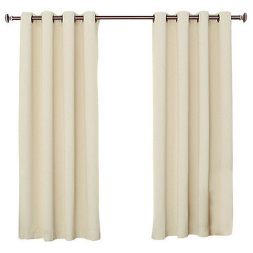Solid Grommet Top Thermal Insulated Blackout Curtains, Beige, 63"