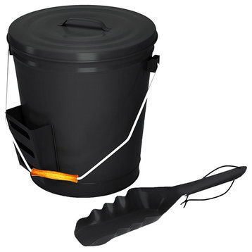 Black Ash Bucket With Lid and Shovel for Fireplace by Home-Complete