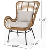 Gloria Indoor Wicker Club Chairs With Cushions, Set of 2, Light Brown/Black/Beige