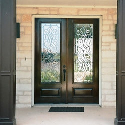 3/4 Lite Mahogany Custom Decorative Glass Double Door - Front Doors