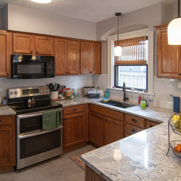 Bathroom/Laundry Room Using Warmer Tones, Accented by New Laundry Facility