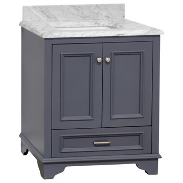 Nantucket 30" Bathroom Vanity, Marine Gray, Carrara Marble