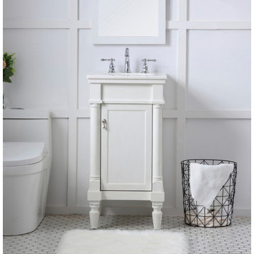 Elegant 18" Single Bathroom Vanity in Antique White