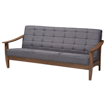 Abel Midcentury Modern Gray Fabric Walnut Wood Sofa