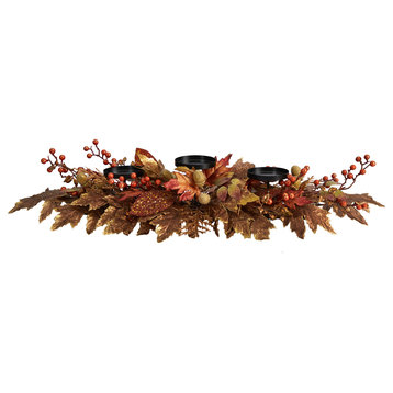 36" Autumn Maple Leaves and Berries Fall Harvest Candelabrum Arrangement