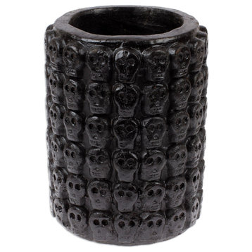 Novica Handmade Rows Of Dark Skulls Ceramic Flower Pot