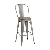 Tradd Metal and Wood Bistro Bar Stools, Set of 4, Gunmetal, 30"