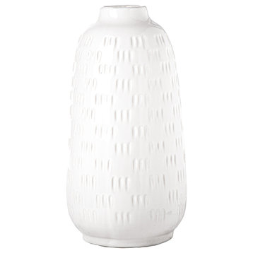 Round Ceramic Vase with Clustered Spike Pattern Design Gloss White Finish, Small