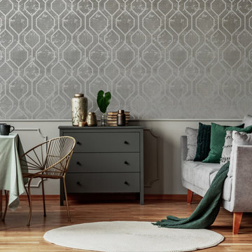Armature Geo Grey and Silver Wallpaper by Graham & Brown Wallpaper Room Shot