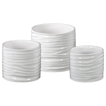 Ceramic Pots, 3-Piece Set, Gloss White