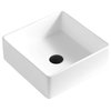 Karran White Acrylic 15" Square Vessel Sink With Faucet Kit, Matte Black