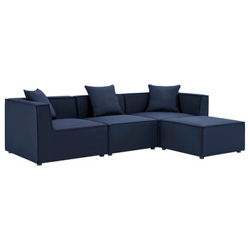 Saybrook Outdoor Patio Upholstered 4-Piece Sectional Sofa, Navy