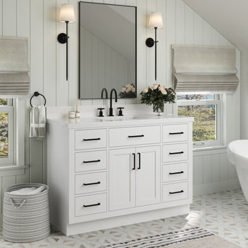 Ariel Hepburn 49" Rectangle Sink Vanity, White, 1.5" White Quartz