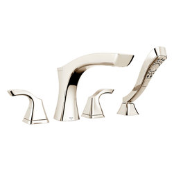 Delta Tesla&reg; 4-hole Roman Tub with Handshower Trim - Tub And Shower Faucet Sets