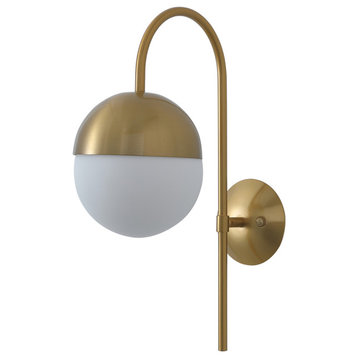 Gold 1-Light Globe Shape White Glass Design Wall Sconce
