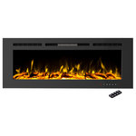 TRADEMARK GLOBAL - 60" Front Vent, Wall Mount or Recessed Fireplace, Brushed Silver - Add a spark of style to any room in your home with this sleek 60-inch Electric Fireplace by Northwest. Bring beauty and warmth together with 3 ambiance-enhancing LED flame color options, 5 brightness settings with included faux logs, crystals or pebbles to place on the ember bed that produces up to 10 glowing colors and instantly transform the mood of your living space. Designed with front heating vents and the choice to hard wire or plug in, this versatile unit can be wall mounted or recessed into the wall using the provided easy to follow instructions. Along with a handy remote control that is conveniently pre-installed with a replaceable CR2025 lithium battery, this slim framed fireplace features a touch screen for easy function control including temperature and timer settings. With heat or no heat options, you can enjoy this elegantly designed fireplace year-round and add the ideal touch of modern style and comfort to your home.