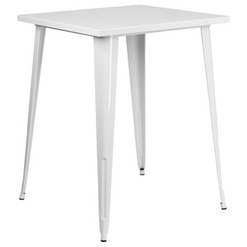 Bar Height Metal Indoor Outdoor Table, White, 33.25" Square