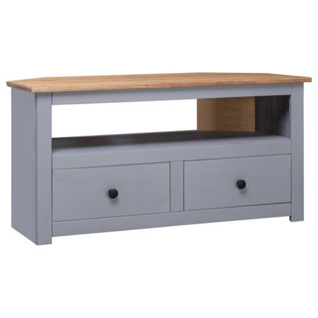 vidaXL Corner TV Stand TV Console Cabinet Gray Solid Pine Wood Panama Range