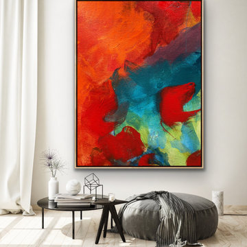 60x48 Original Large Red Orange Abstract FrameArt Modern Painting MADE TO ORDER