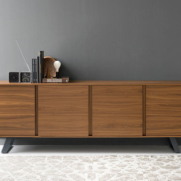 Secret 4-Door Sideboard - Walnut Wood Frame + Matte Grey Metal Base
