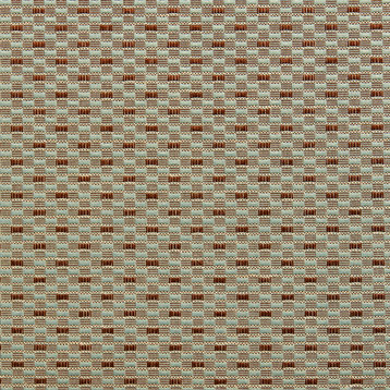 Teal And Copper Small Rectangle Check Faux Silk Upholstery Fabric By The Yard