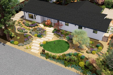 This is an example of a large full sun front yard decomposed granite landscaping in San Francisco.