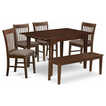 East West Furniture Milan 6-piece Wood Dining Table Set with Bench in Mahogany