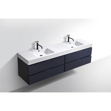 Bliss 72" Double Sink Wall Mount Bathroom Vanity, Blue