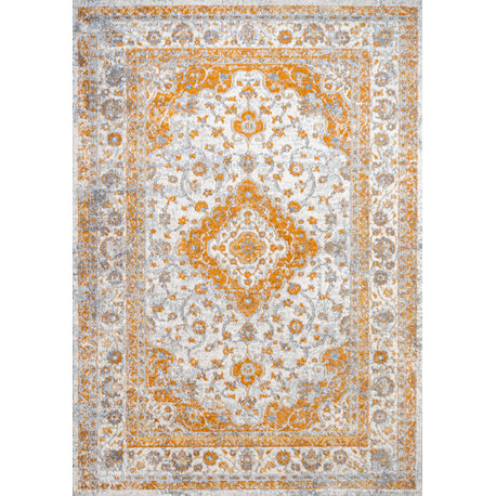 Indhira Ornate Medallion Persian Orange/Cream 5'x8' Area Rug
