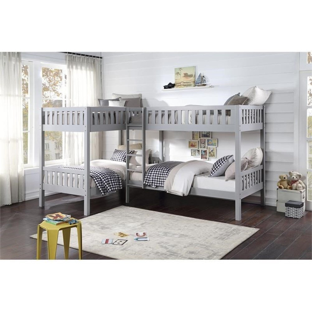 Pemberly Row Transitional Wood Corner Bunk Bed with Twin Trundle in ...