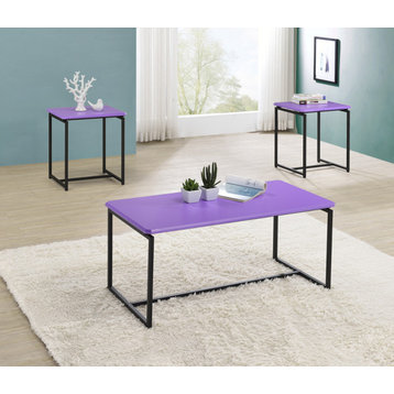 GT 3-Piece Carbon Fiber Wrap Coffee Table and End Table Set, Violet