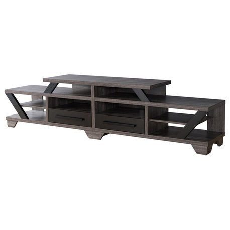 Bowery Hill Transitional Wood TV Stand for TVs up to 82" in Distressed Gray