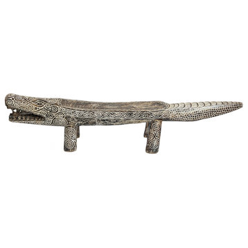 Rahma Crocodile Wood Carved Bench