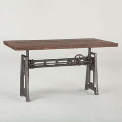 French Industrial Loft Metal and Wood Crank Adjustable Table - Drafting Tables
