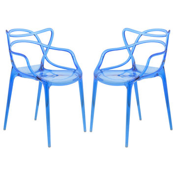 LeisureMod Milan Modern Wire Design Chair, Set of 2 Blue