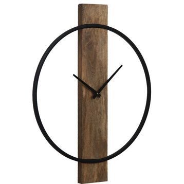 Pearl Natural Mango Wood and Black Wall Clock 20" x 26"