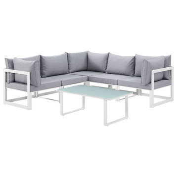 Fortuna 6-Piece Outdoor Aluminum Sectional Sofa Set, White Gray