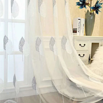 QYFLS2020E Bona Double Leaves Embroidered Custom Made Sheer Curtains