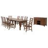 10 Piece Rectangular Extendable Table Dining Set, Sideboard, Amish Brown