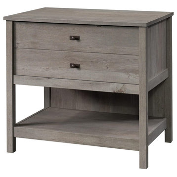 Filing Cabinet, Lower Open Shelf With T-Lock Drawer & Pull Handles, Mystic Oak