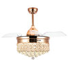 42" Modern Crystal Ceiling Fan with Lights, Retractable Chandelier Fan, French Gold