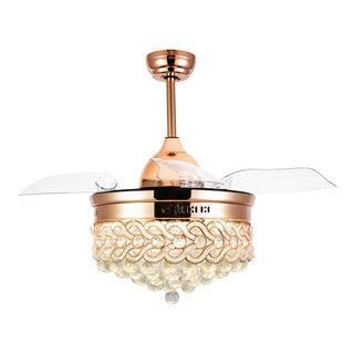 42" Modern Crystal Ceiling Fan with Lights, Retractable Chandelier Fan -  Contemporary - Ceiling Fans - by Curve Curio | Houzz